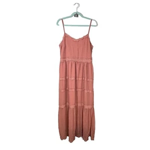 Next Long Dress Peach Pink Chiffon Embroidered Strappy UK Size 14 - Picture 1 of 12