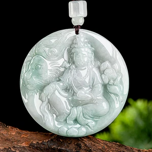 Natural Grade A Jade Jadeite Manjusri Bodhisattva Guan Yin Pendant Jade Pendant - Picture 1 of 8