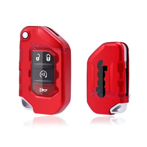 Red Soft TPU Remote Control Flip Key Fob Cover Case For Jeep Wrangler 2018-2023 - Picture 1 of 11