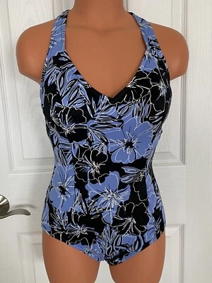 Christina 10 D Blue/Black Padded Cup 1 Pce Swimsuit Excellent Condition  - Image 1 of 4