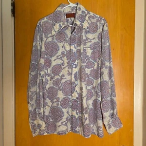 Vintage Sears Kings Road Button Up Hemd Herren L Floral Abstrakt Disco 60er 70er Retro - Bild 1 von 10