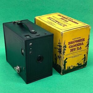 antique 1920s Kodak No. 2A Brownie camera with colorful original box