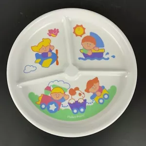 Fisher Price Childrens Divided Plate Train Boat Plane White Melamine 1990 USA - Picture 1 of 7
