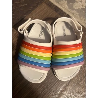 Mini Melissa Rainbow Sandals Slides White Colorful Straps Kids Size 7 - Image 1 of 3