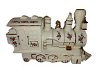 Vintage Porcelain Christmas Holiday Train Engine Poinsettias Gold Trim 13.5"