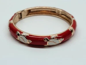 JIU LANGER XING GOLDFARBEN ROT EMAILLE WEISS SCHILDKRÖTE SCHARNIER ARMREIF ARMBAND  - Bild 1 von 5