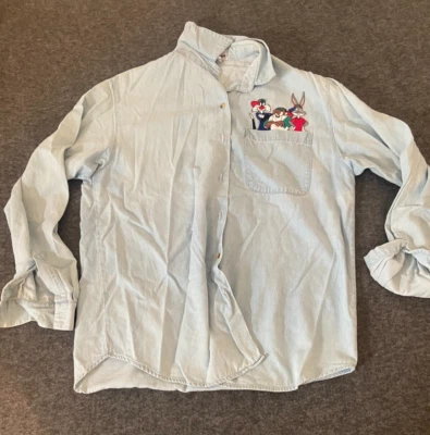 Camisa vintage Looney Tunes Jerry Leigh com botões média 100% algodão desenho animado RN51370 - Imagem 1 de 4