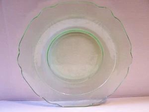 Depression Glass Plate Green 6 3/4" Etched Hexagon Shape Ribbon Scroll - Picture 1 of 5