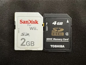 Sandisk 2GB Gaming SD Card For Nintendo Wii 3DS + TOSHIBA 4GB SDHC SD Card - Picture 1 of 2