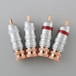 4 Stück Hi-End Rot Verkupfert Cinch Stecker Audio Video Kabel Adapter Löte - Bild 1 von 8