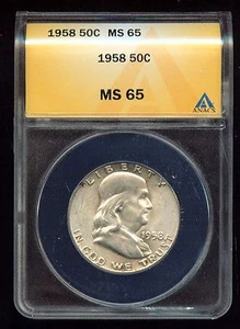 1958 FRANKLIN HALF DOLLAR ANACS CERTIFIED MS-65 (3G682) - Foto 1 di 2