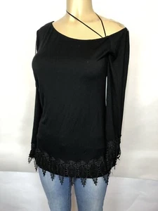 Mod/X Black Ruffle Hem Bell Sleeve Off One Shoulder Tee Womens Size S Blouse Top - Picture 1 of 12