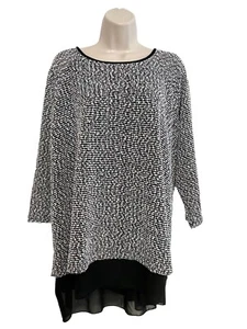 Shannon Ford New York 3X Pullover Oberteil weiß schwarz 3/4 Arm Schlitz hinten - Bild 1 von 8