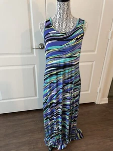 LADIES SIZE M SPENSE MULTICOLOR ABSRACT PRINT SLEEVELESS FULL LENGHT DRESS-VGUC - Picture 1 of 3