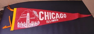 CHICAGO ILLINOIS Felt Pennant Flag: John Hancock Center: Red: Vintage: 24" - Picture 1 of 8