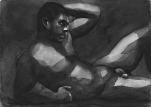 Original Pintado a Mano Pintura Acuarela Erótico Hombre Desnudo Gay - Imagen 1 de 1