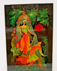 Dipinto firmato vintage lacca palekh russo dipinto a mano 8 x 12" anni '50 199/9 - Foto 1 di 8