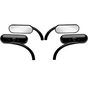 Black Custom Mini Oval rear view Mirror Harley Sportster Dyna Softail - Imagen 1 de 7