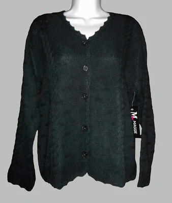 SUÉTER CÁRDIGAN MAGGIE SWEET NEGRO TEJIDO CON CABLE, NUEVO CON ETIQUETAS, BUSTO DE APROXIMADAMENTE 42", TALLA MEDIANA Foto 1 de 3