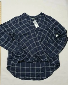 Ladies Top Blouse Bonmarche Size 12 Long Sleeve Blue Check 4160 - Picture 1 of 12