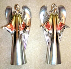 Vntg Set of 2 Silver Plastic 12" Angels Sturdy Sleek Design Metal Look Gorgeous! - Picture 1 of 5
