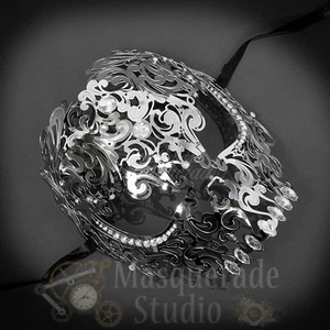 Womens Full Skull Phantom Day of the Dead Halloween Masquerade Mask [Silver] - Picture 1 of 4