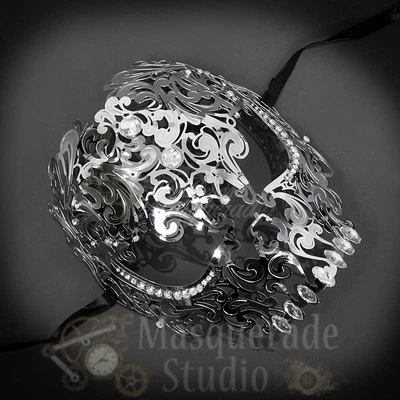 Womens Full Skull Phantom Day of the Dead Halloween Masquerade Mask [Silver] - Image 1 of 4