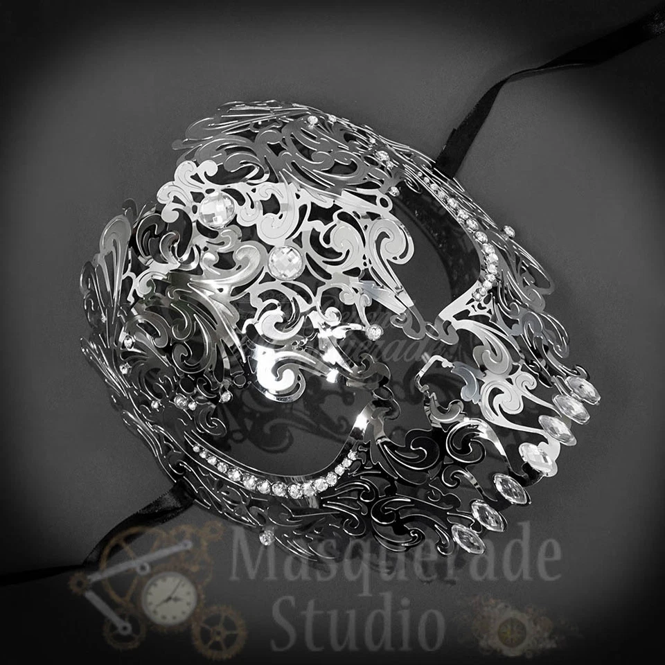 Womens Full Skull Phantom Day of the Dead Halloween Masquerade Mask [Silver] - Image 1 of 4
