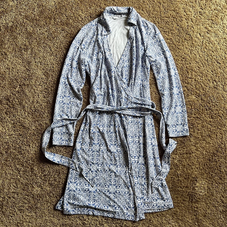 Vestido Pendleton Medallion para mujer azul blanco elástico envolvente bata talla pequeña M Foto 1 de 4