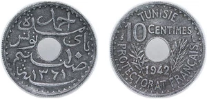 Tunisia AH1361 1942 10 Centimes Zinc XF - Picture 1 of 1