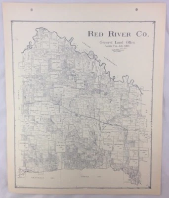 Antiguo mapa general de la oficina de tierras del condado de Red River Texas mostrando placas ++ Foto 1 de 4