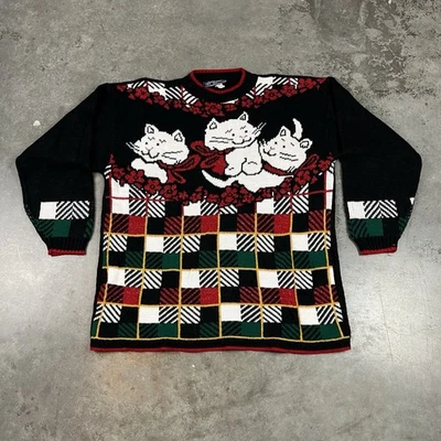 Suéter Gato Navidad Vintage Mujer Grande Nudo Multicolor EE. UU. Foto 1 de 4