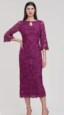 JS Collections Perla Soutache Midi Dress Long Sleeve Plum NWT Size 12 - Image 1 of 4