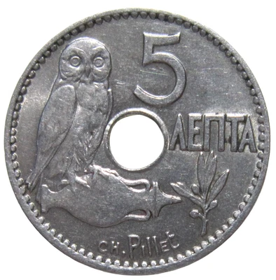 GREECE. 5 LEPTA. 1912. OWL. - Image 1 of 2