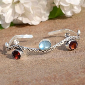 Garnet Cut Labrdorite Gemstone 925 Sterling Silver Bracelet 1st Meeting Gift - Picture 1 of 5