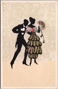 Pareja postal holandesa SILHOUETTE ART de colección de la década de 1910 en ropa/vestido elegante - Imagen 1 de 2