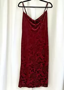 Vintage Schlupfkleid Burgund Blumen Ausbrenner Samt Midi Wasserfallausschnitt 90er Whimsigoth Lrg - Bild 1 von 12