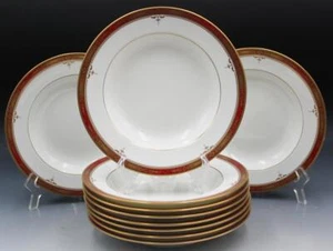 Mikasa Brittany Red Set of 10 Fine Bone China Rimmed Soup Bowls CAH10 Japan - Picture 1 of 7