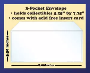 Best Hobby Pages 3-Pocket Polypropylene Archival Envelope w/ Cards Pack of 25 - Picture 1 of 2
