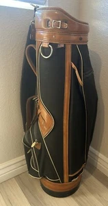 Vintage Burton Golf Bag Leather Canvas Black Tan 6 Way Made In USA - Picture 1 of 9