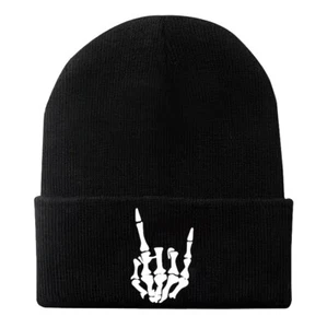 ROCK ON Skeleton Hand, Gorro Tejido Negro con Aplique de Pantalla - Unisex Adulto - Imagen 1 de 1