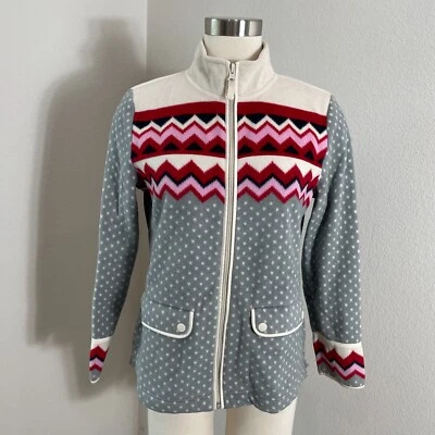 Chaqueta Talbots para mujer mediana pequeña polar con cremallera Fair Isle bolsillos a lunares Foto 1 de 4