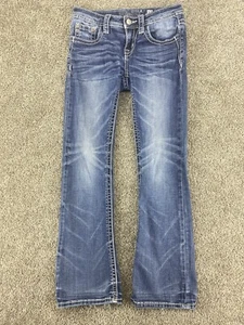 Miss Me Jeans Youth Girl Size 12 Boot Cut Denim Embroidered Rhinestones 24X25.5 - Picture 1 of 18