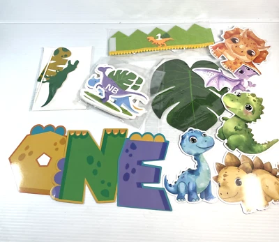 Baby's One 1st First Birthday Dinosaur Decorations Dinosaur Birthday Crown Banne - Image 1 of 4