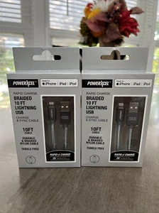 2 Pack PowerXcel Rapid Charge Braided USB Charge & Sync Cable GRAY 10 Ft Cable - Picture 1 of 2