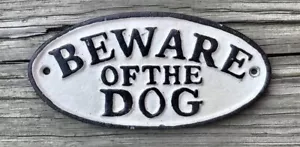 "Letrero de pared o cerca ovalado de hierro fundido CUIDADO CON EL PERRO, 3,25"" x 6,75""" - Imagen 1 de 1