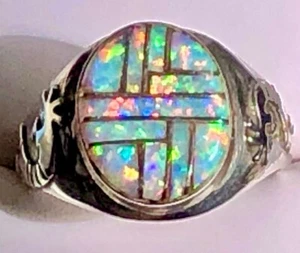 SUPER BRIGHT Men's Navajo FIRE Opal ring 11 Sterling Vintage VIDEO - Picture 1 of 13
