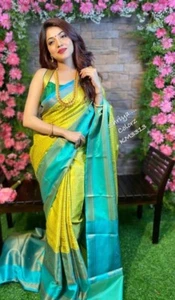 Women's Kanjivaram Pure Soft Silk Saree With Beautiful Blouse By Aadatexport - Picture 1 of 8