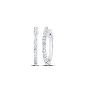 10K White Gold Womens Round Diamond Hoop Earrings 1/4 Cttw - Picture 1 of 2