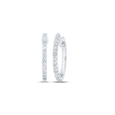 10K White Gold Womens Round Diamond Hoop Earrings 1/4 Cttw - Image 1 of 2